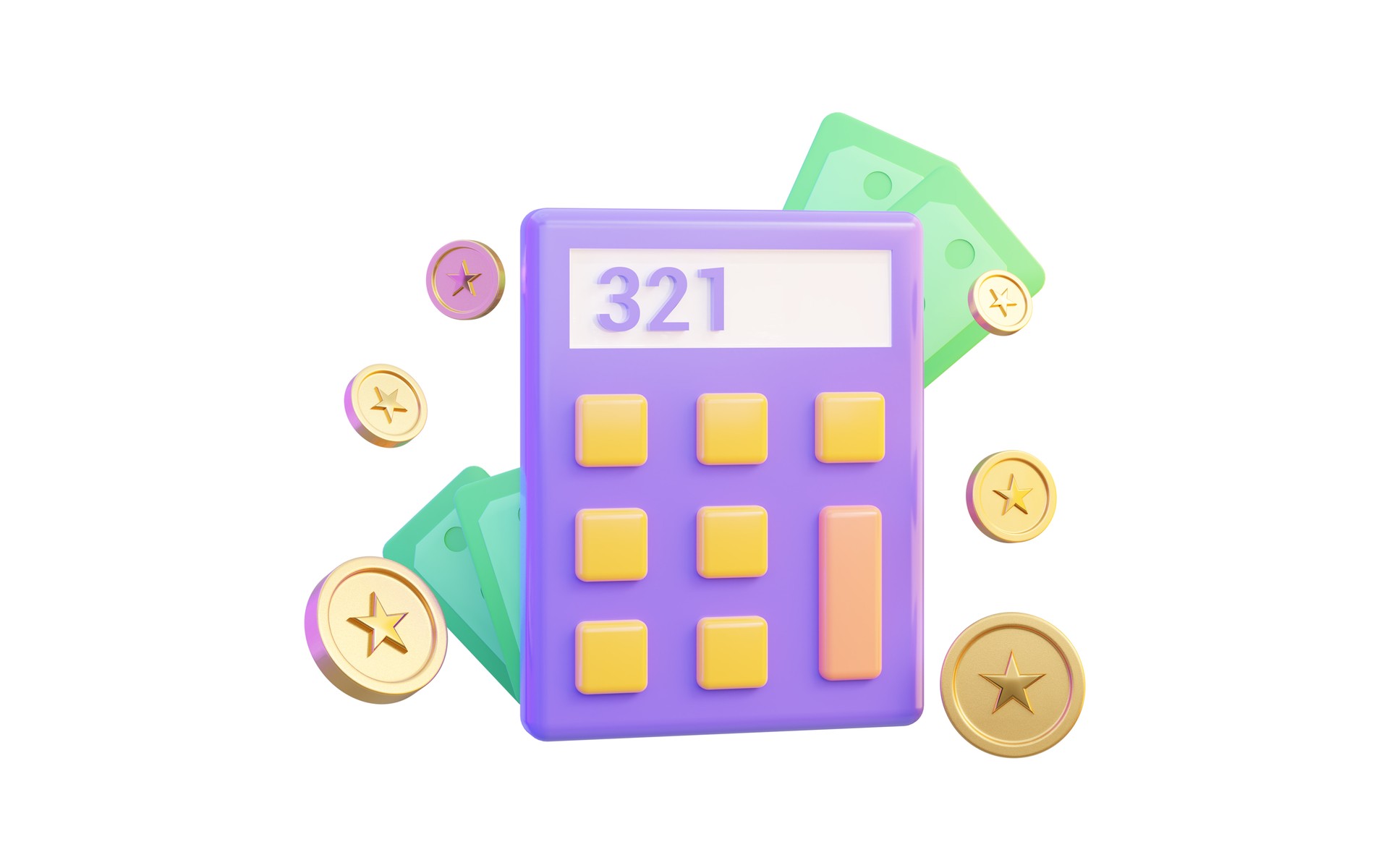 calculator icon with dollar coin on white background 3d render concept for financial investment