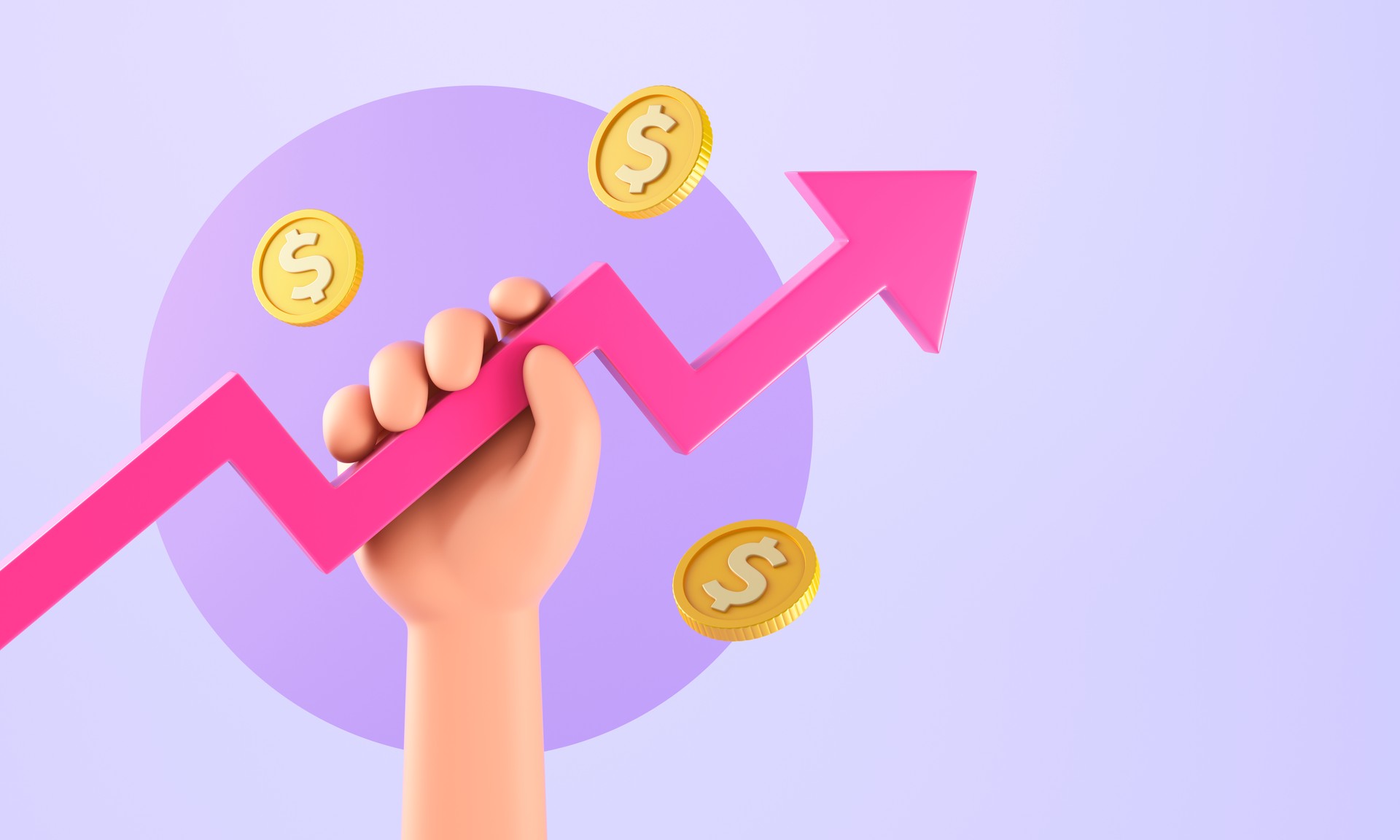 Cartoon hand with growing chart