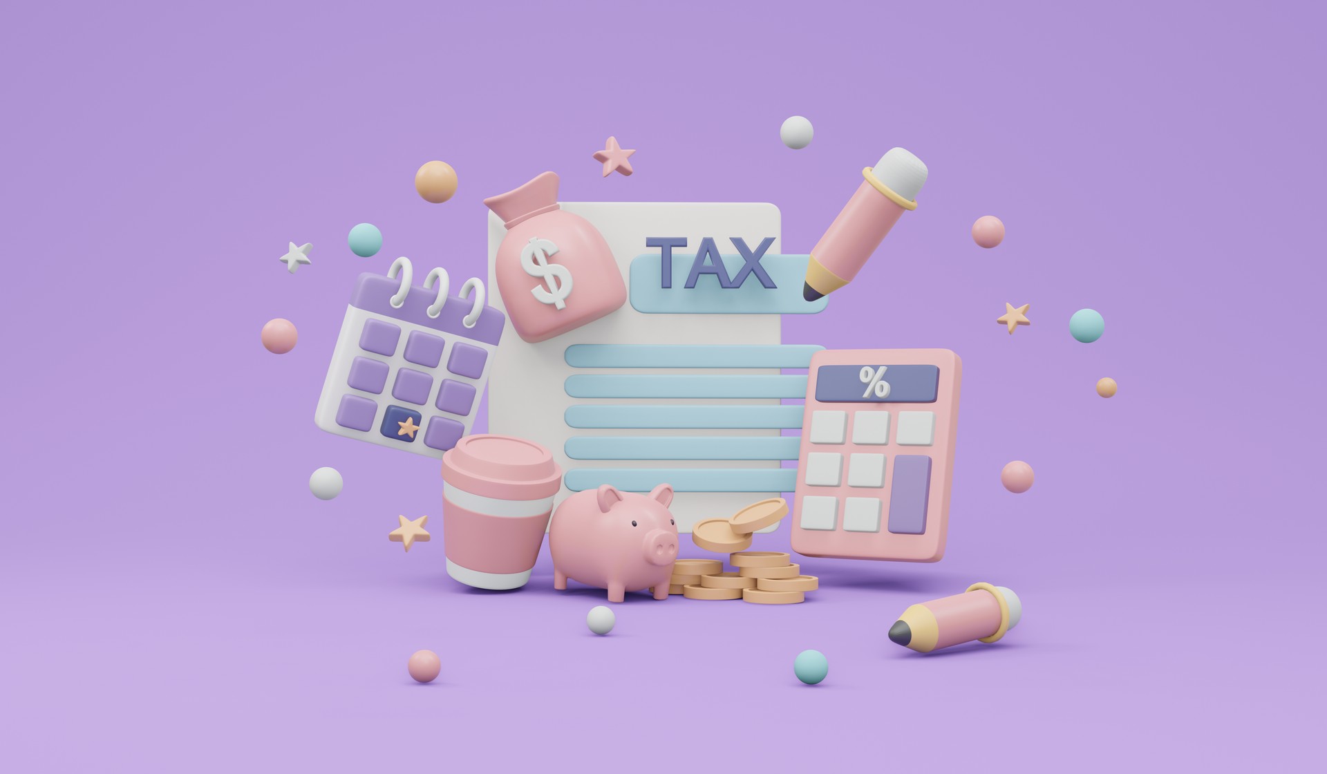 3D Rendering of money income and tax form on background concept of tax form online. 3D render illustration minimal cartoon style.